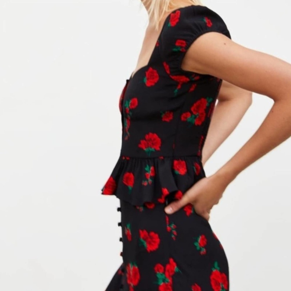 Zara Black Floral Crop Blouse SMALL 2855